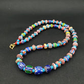 Blue Chevron and White Heart Venetian Beads African Glass Beads Necklace #25